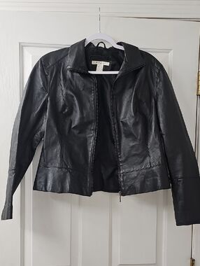 Women's Black Leather Zip Jacket